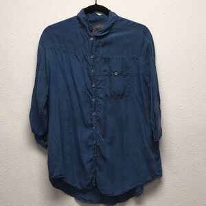 Pete & Greta for Johnny Was Blue Silk Button Down Blouse